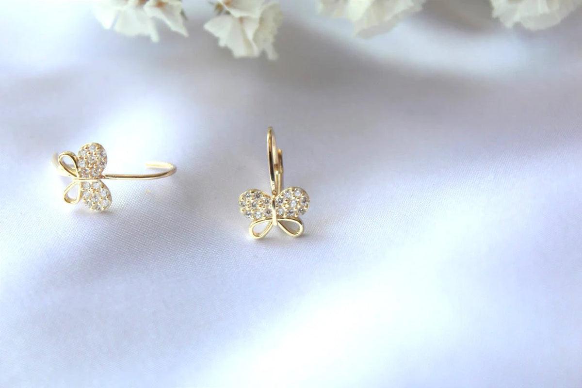 Stunning 14K Gold Butterfly Leverback Earrings - Exquisite Handmade Dangle Jewelry Gift for Her.
