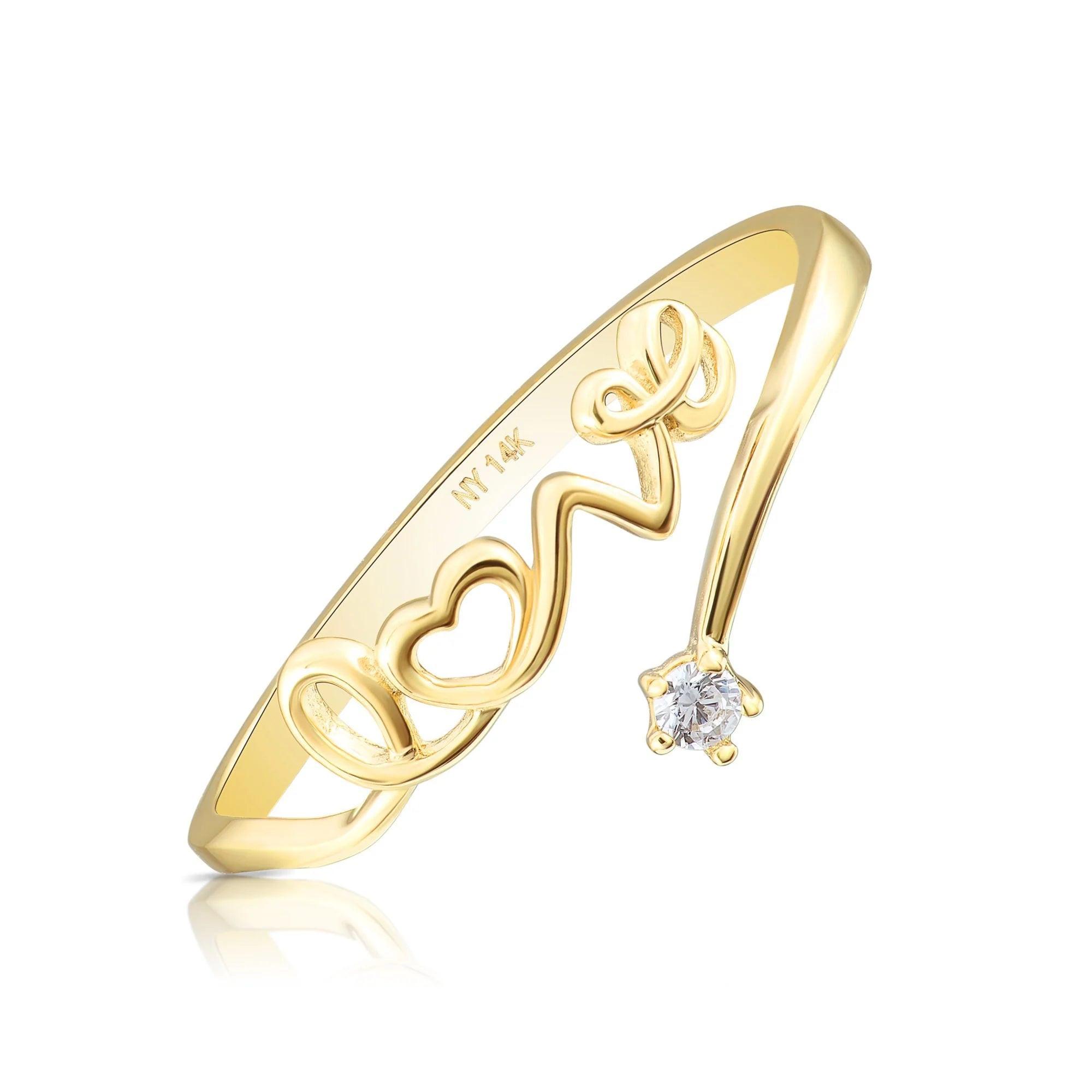14K Yellow Gold Script LOVE Ring - Perfect Romantic Gift for Her, Ideal for Anniversaries & Birthdays.