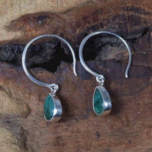 Emerald Hoop Earrings: 925 Sterling Silver Pear Drop, May Birthstone