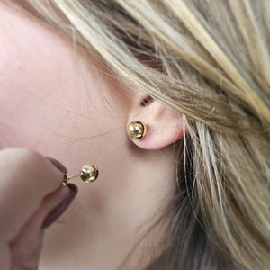 14K Solid Gold Ball Stud Earrings: Minimalist Bead Studs