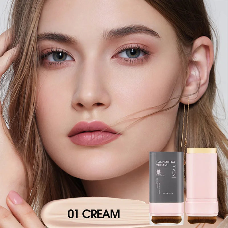 Concealing Foundation Stick 5 Shades with Built-In Brush, Brighten Lightweight and Waterproof Formula Face Contour Stick Makeup