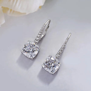 Diamond Drop Charm,Danlgy Diamond Earrings,Cushion Cut Moissanite,14K White Gold Earrings,Diamond Line Dangly,Handmade Fine Jewelry Gift