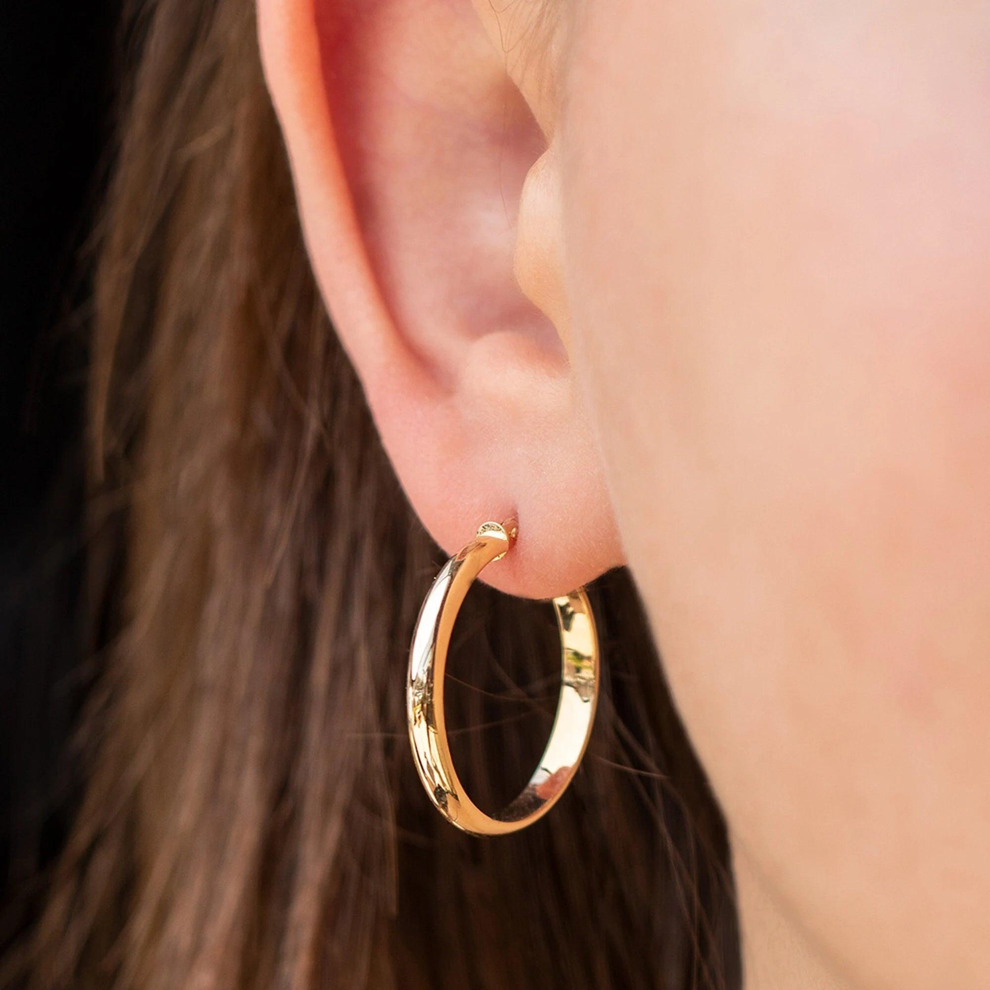 Bold 14K Solid Gold Hoop Earrings - Classic 3.10mm Thick Design.