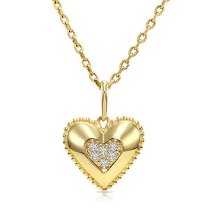 Elegant 14K Yellow Gold Heart Pendant Necklace Adorned with 0.15 Carats of Lab Diamonds.