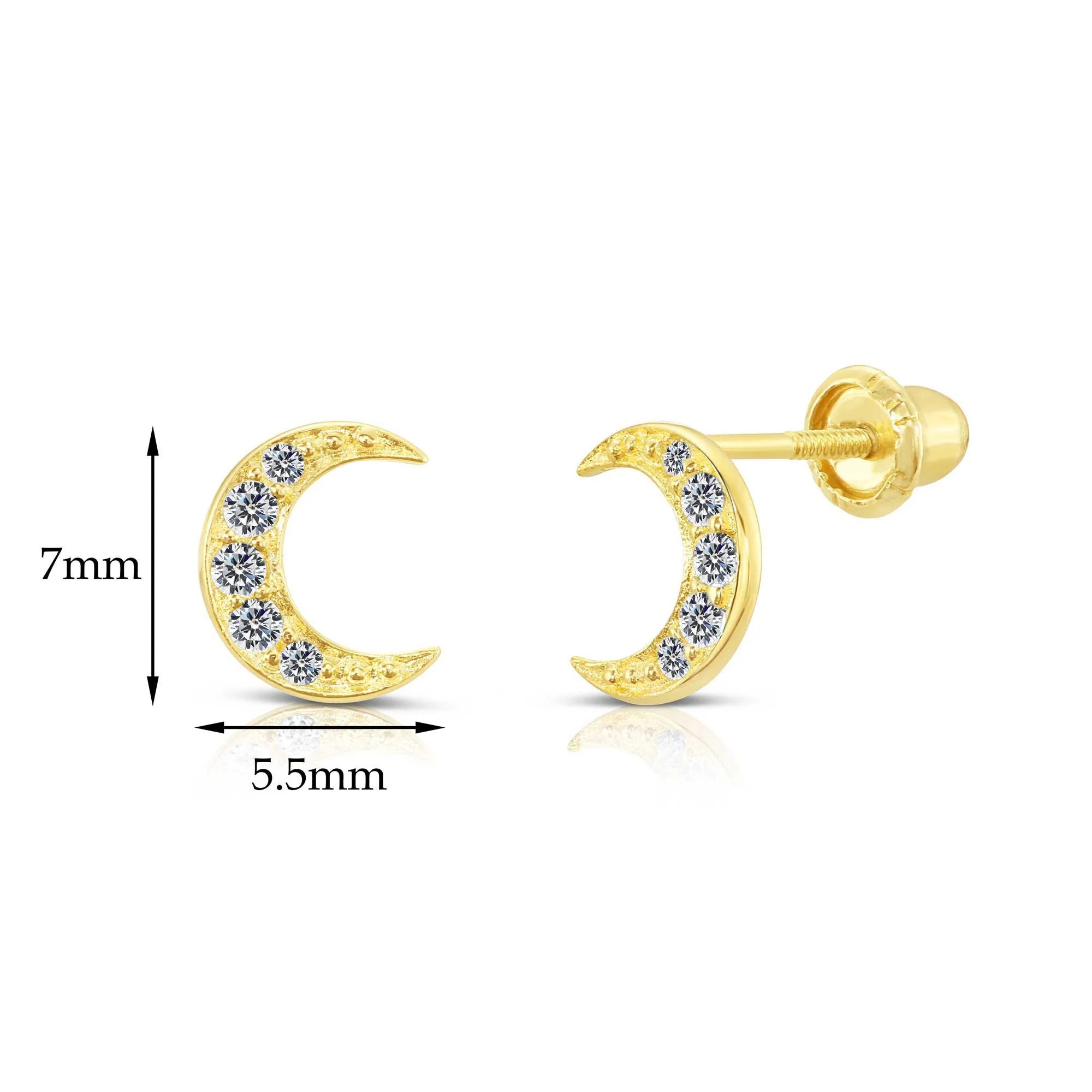 10K Yellow Gold Slim Moon Crescent Stud Earrings