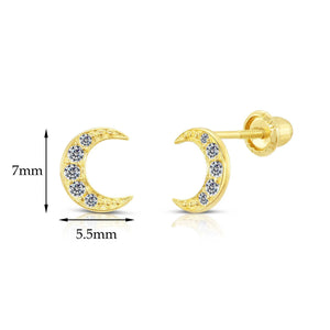10K Yellow Gold Slim Moon Crescent Stud Earrings