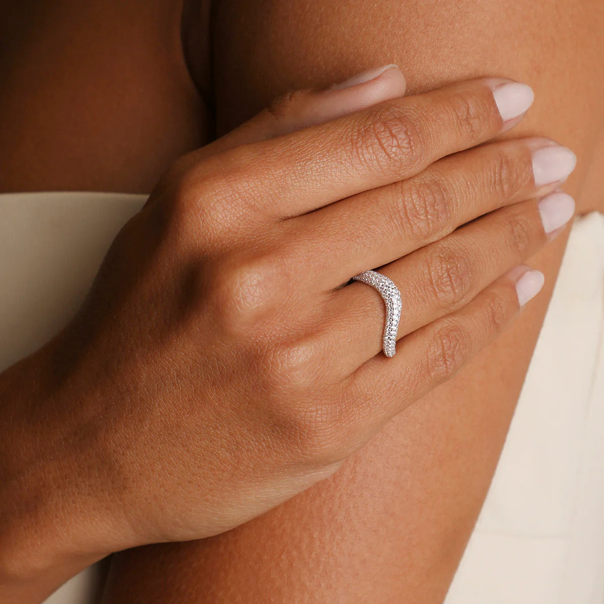 Wave Crystal Ring in Silver