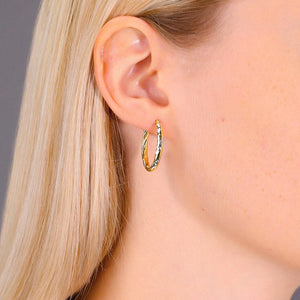 10K Gold Two-Tone Twisted Oval Hoop Earrings, Hand Engraved Diamond-Cuts, 1 Inch (25Mm) Hoops, Made by TILO Jewelry