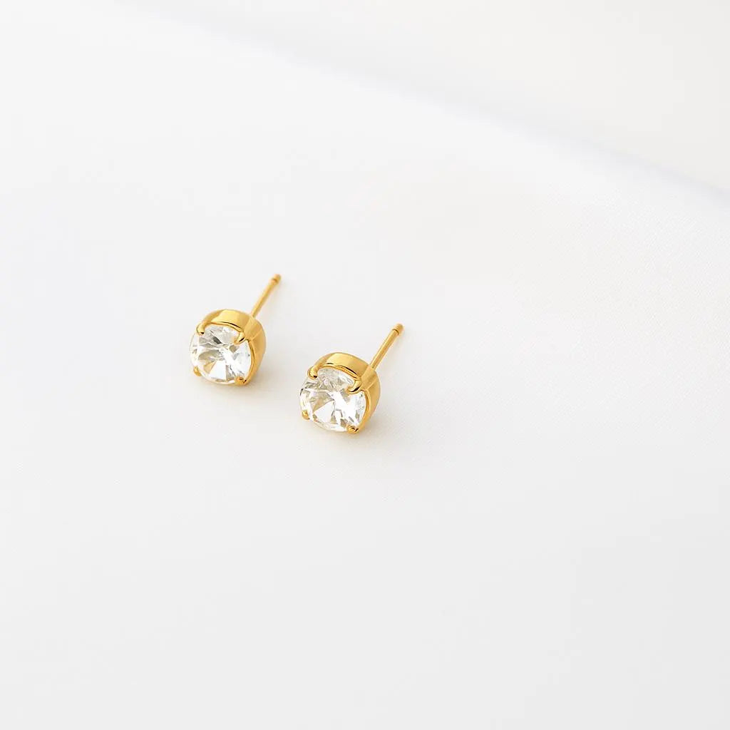 Gold Swarovski Crystal Stud Earrings - Elegant 8Mm Single Stone