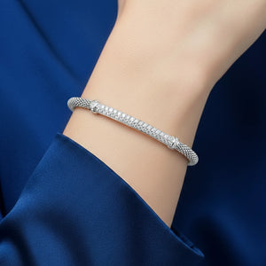 Sterling Silver Simulated Diamond Bar Cuff Italian Bracelet, Fits 7In-8In