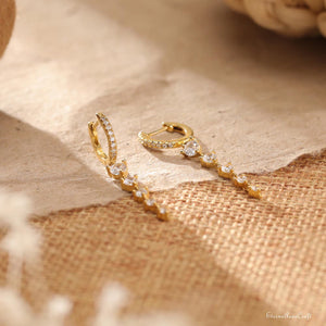 Dainty Diamond Dangle Earrings, Diamond Hoop Huggie Earrings, Drop Earrings for Bride, Wedding Jewellery, Bridesmaid Gifts,Mom Gifts for Her