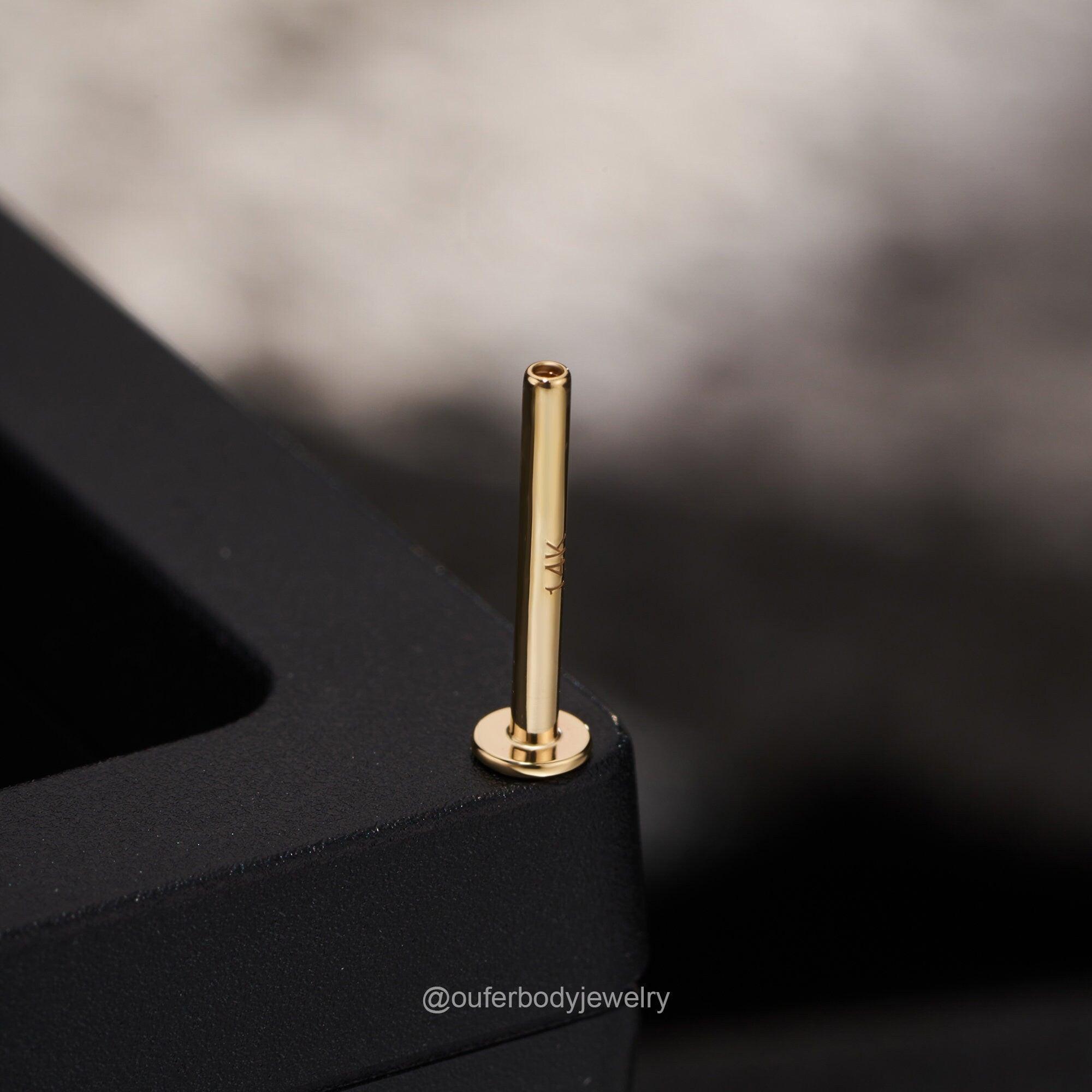 14K Solid Gold Internally Threaded Labret Studs - Available in 5mm, 6mm, 8mm, and 10mm for Cartilage, Helix, and Tragus Piercings.