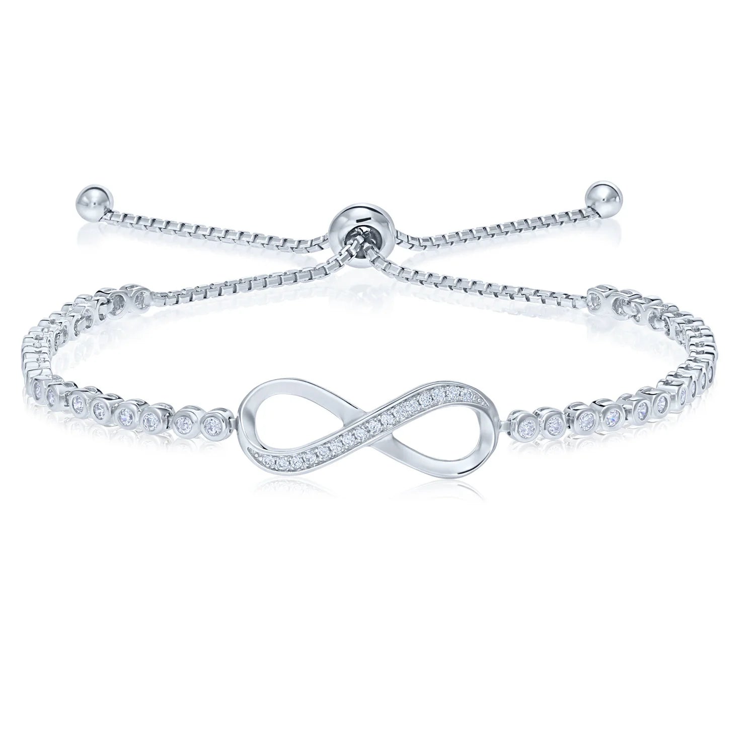 Sterling Silver Simulated Diamond Infinity Bracelet, Adjustable 6-9 Inches