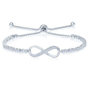 Sterling Silver Simulated Diamond Infinity Bracelet, Adjustable 6-9 Inches