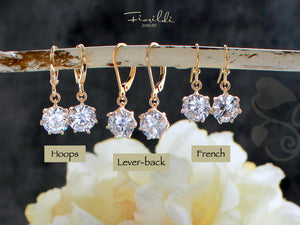 9Mm Cubic Zirconia Dangle Gold Earrings Handmade Classic Elegant Bridal Jewelry