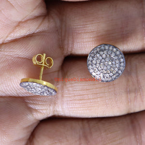 Handmade Pave Diamond Stud Earrings, 925 Sterling Silver, 14K Gold & Black Plated