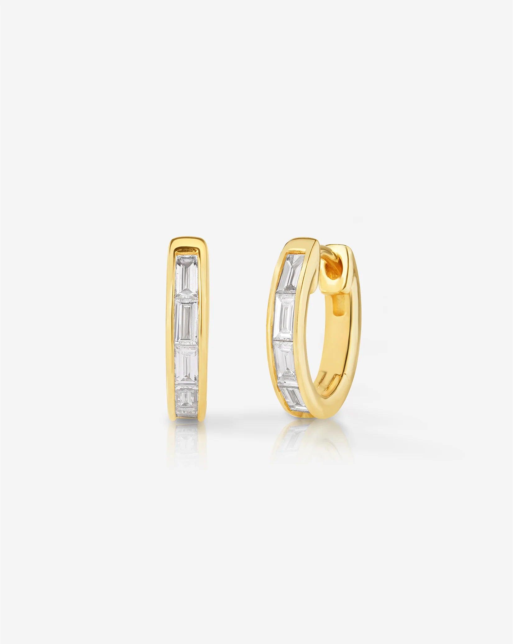 Stunning Baguette Channel-Set Huggie Earrings.