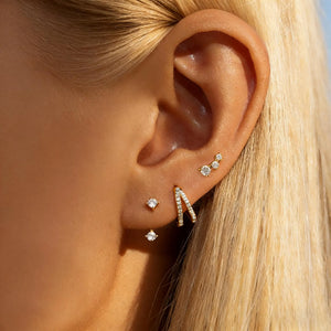 Gold Plated Earrings Set for Women Cubic Zirconia Stud Hoop Earrings Stack Female Casual Daily Jewelry Accessories
