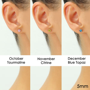 14K Yellow Gold Birthstone Stud Earrings, Screw-Back, 5Mm