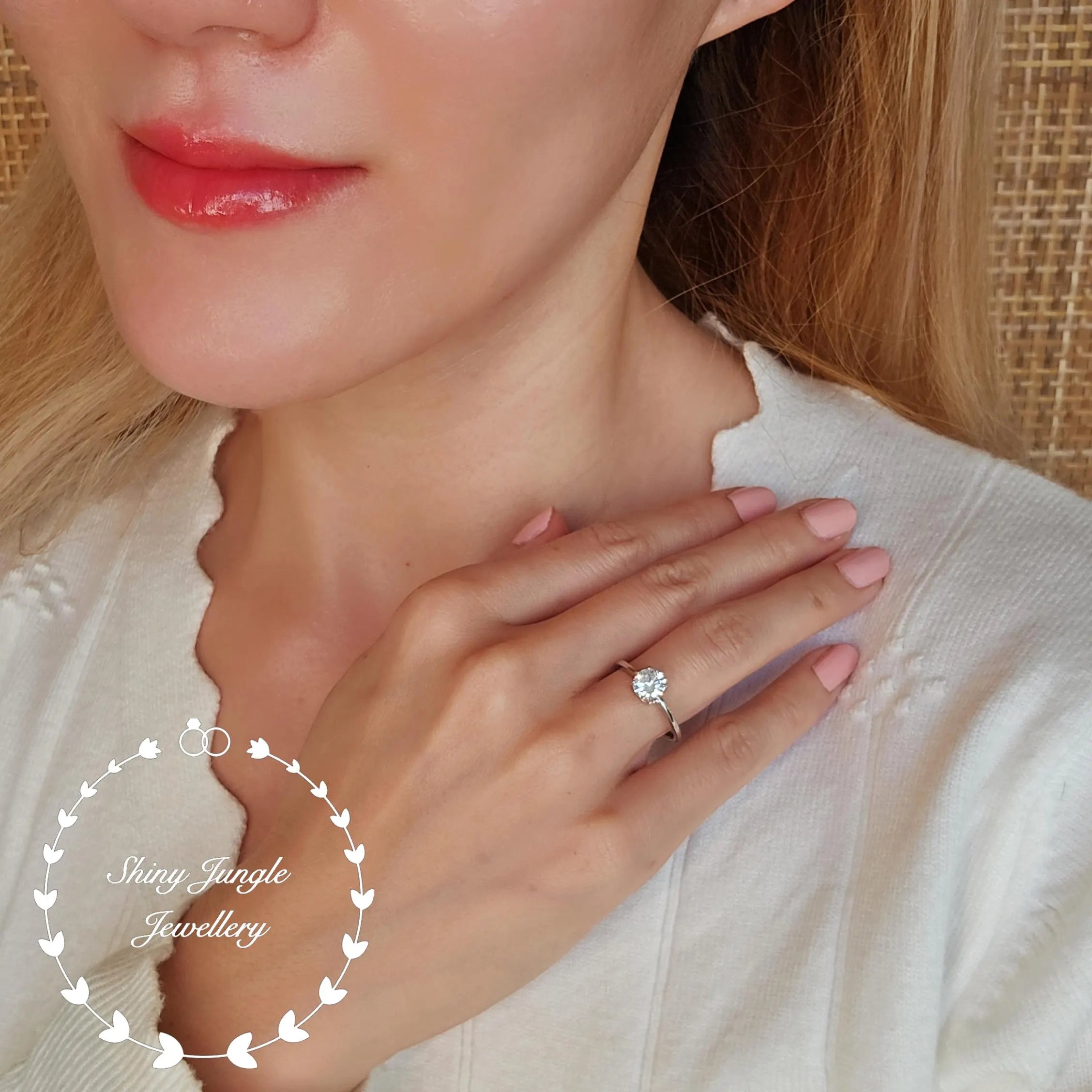 Diamond Engagement Ring, Simple Diamond Solitaire Ring, round Brilliant Cut 1 Carat 6Mm Diamond Simulant Promise Ring, April Birthstone Gift