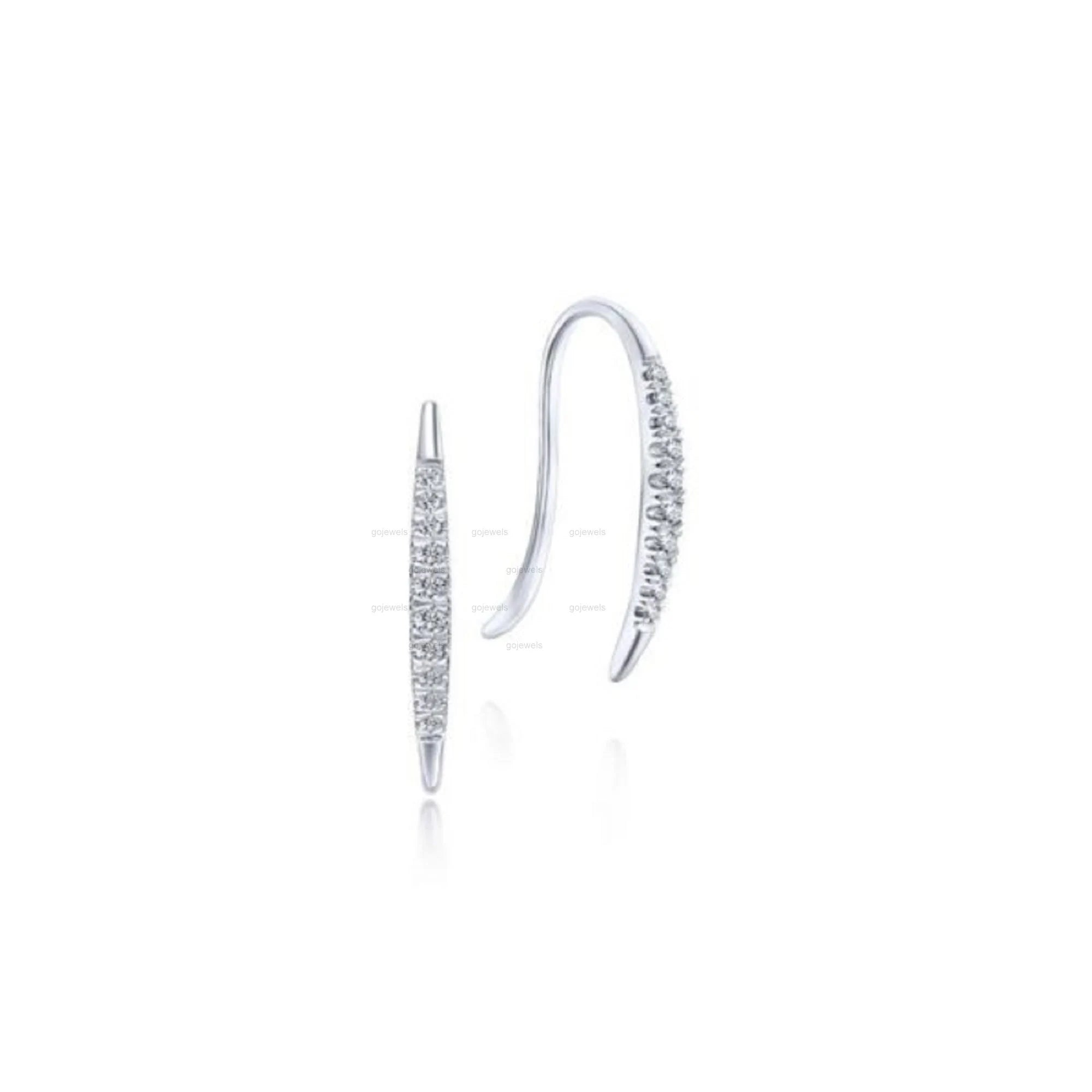 Tapered Moissanite Threader Drop Earrings, 14K Rose Gold Diamond Threader Earrings, Minimalist Threader Hook Earrings Thin Diamond Arc Hoops
