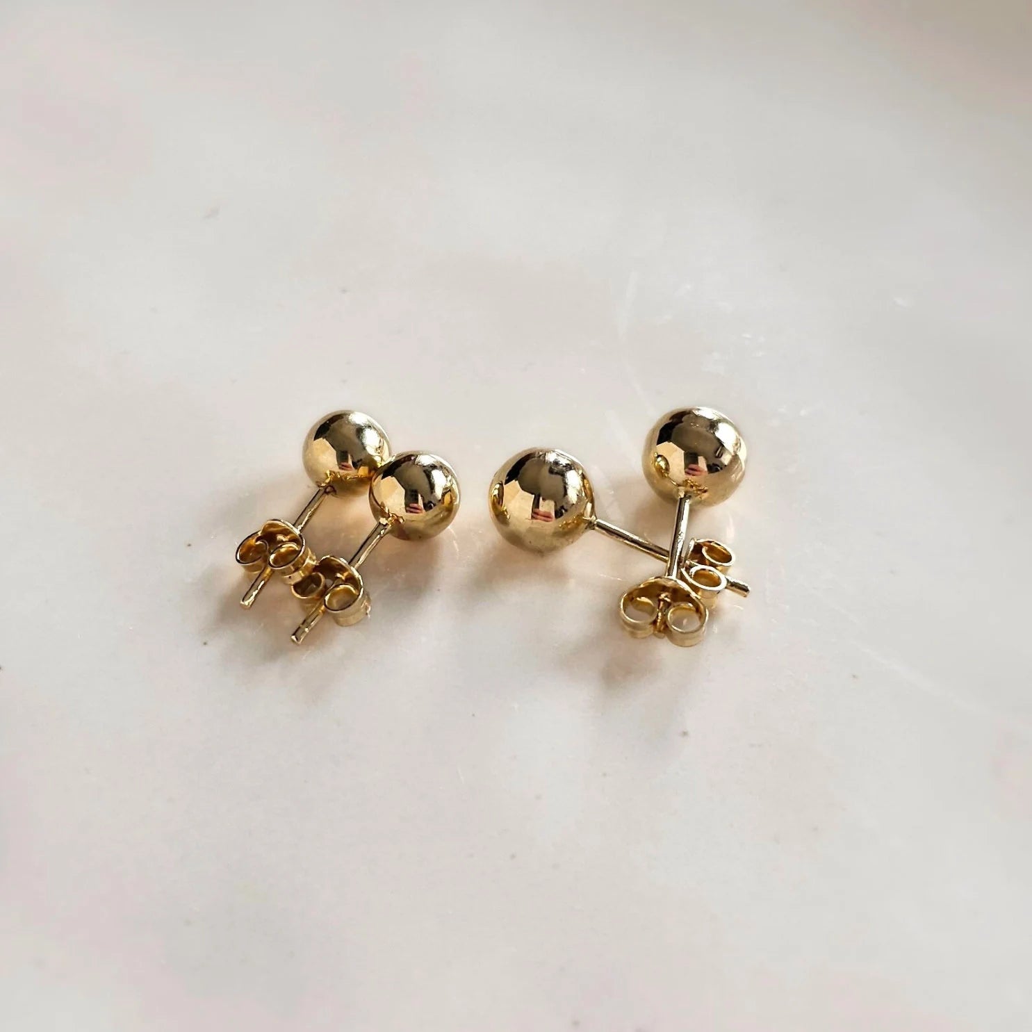 14K Solid Gold Ball Stud Earrings: Minimalist Bead Studs