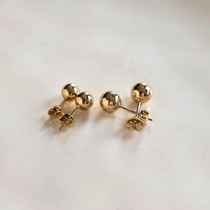 14K Solid Gold Ball Stud Earrings: Minimalist Bead Studs