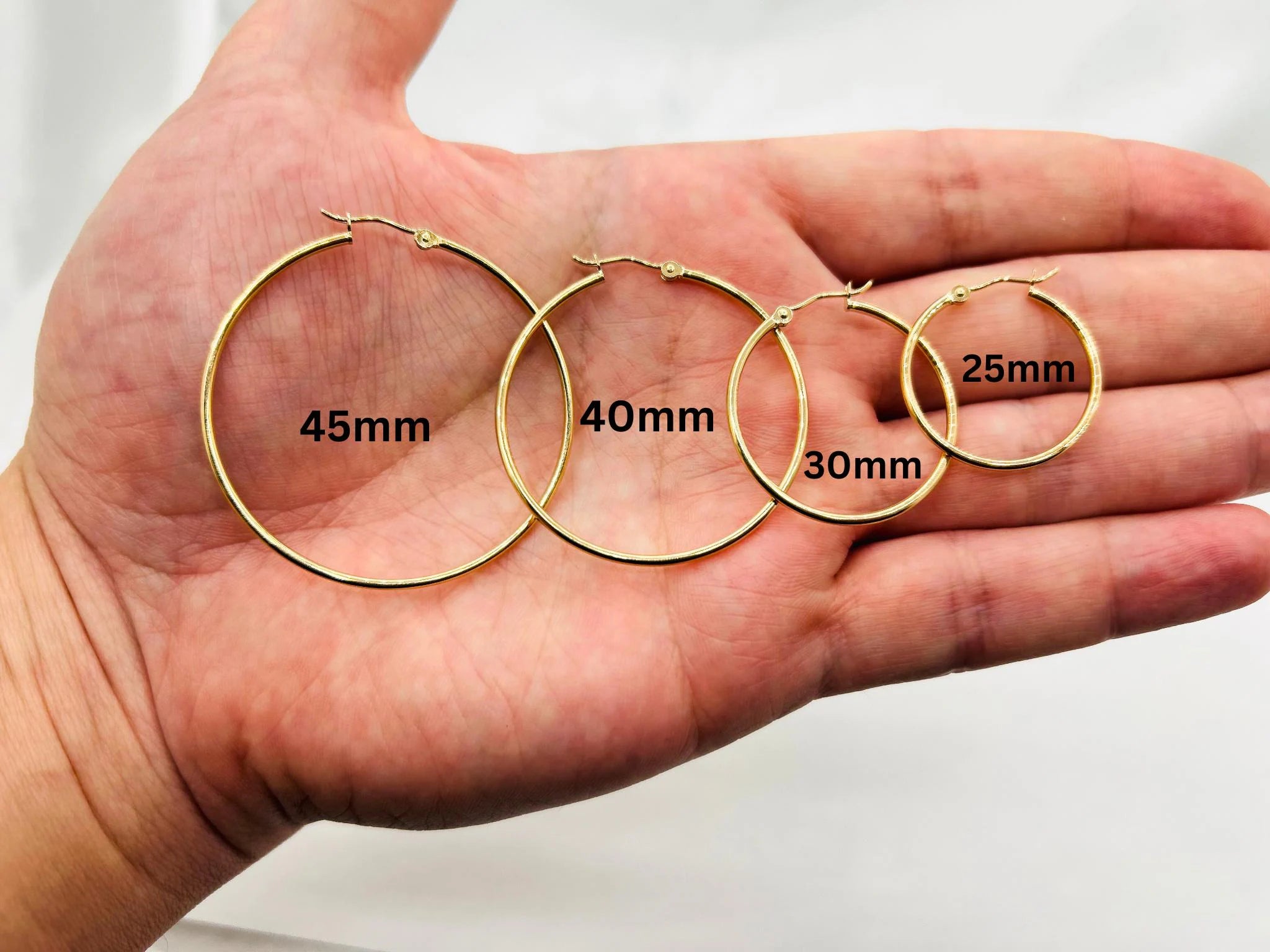 14K Gold Hoop Earring Set: Polished Real Gold, 1.5Mm Thick