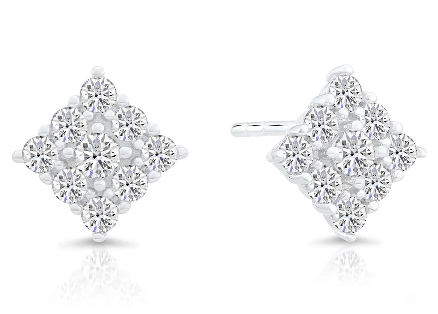 Stylish CZ Square Stud Earrings in Sterling Silver – Unisex Diamond Shape Design.