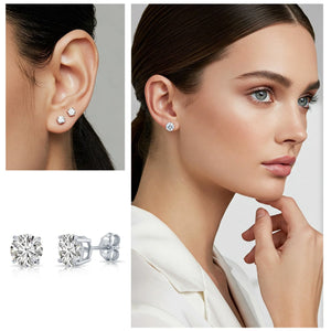 Sterling Silver Simulated Diamond Studs, with Secure Pushbacks