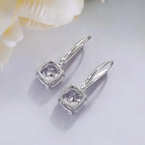 Diamond Drop Charm,Danlgy Diamond Earrings,Cushion Cut Moissanite,14K White Gold Earrings,Diamond Line Dangly,Handmade Fine Jewelry Gift