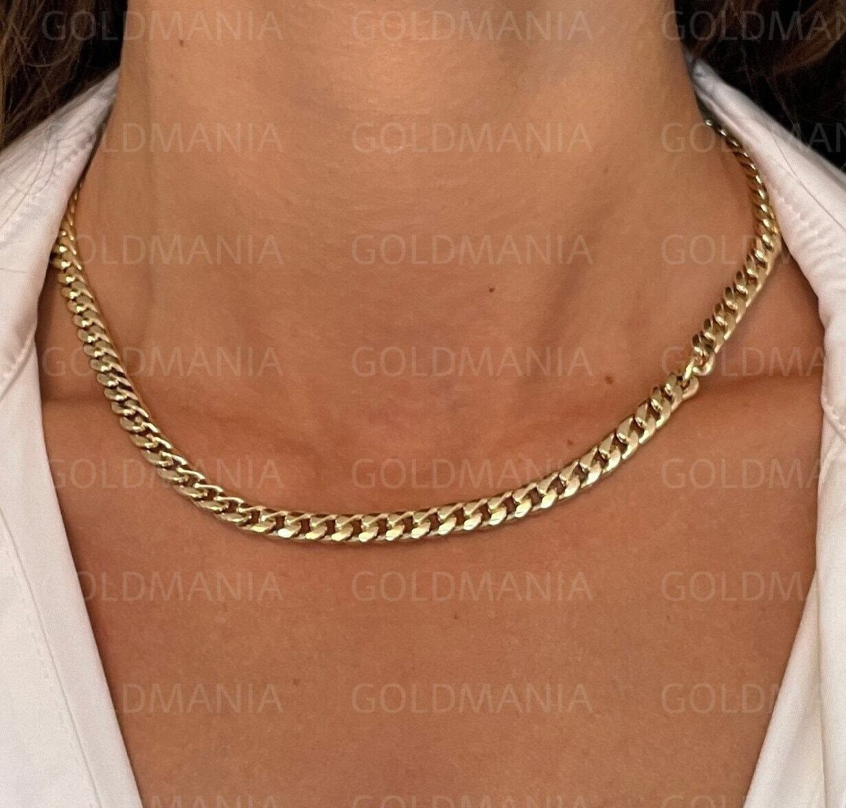 14K Yellow Gold Miami Cuban Link Chain Necklace: 16-14" Adjustable Curb Chain