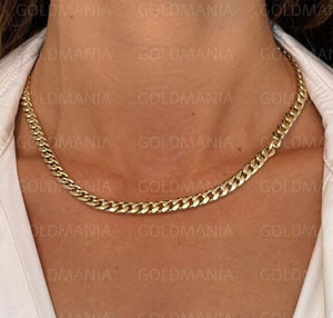 14K Yellow Gold Miami Cuban Link Chain Necklace: 16-14" Adjustable Curb Chain