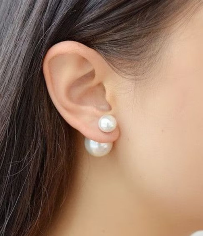 Double Faux Pearl Earrings, Bridal Wedding Jewelry