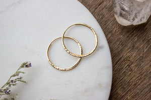 Hammered Gold Hoop Earrings, Textured Small Gold Earring Hoops, Medium 14K Gold Filled Simple Hoops, Hand Forged 25Mm - #04AE-05-043