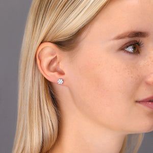 Dazzling CZ Tiny Flower Halo Sterling Silver Stud Earrings.