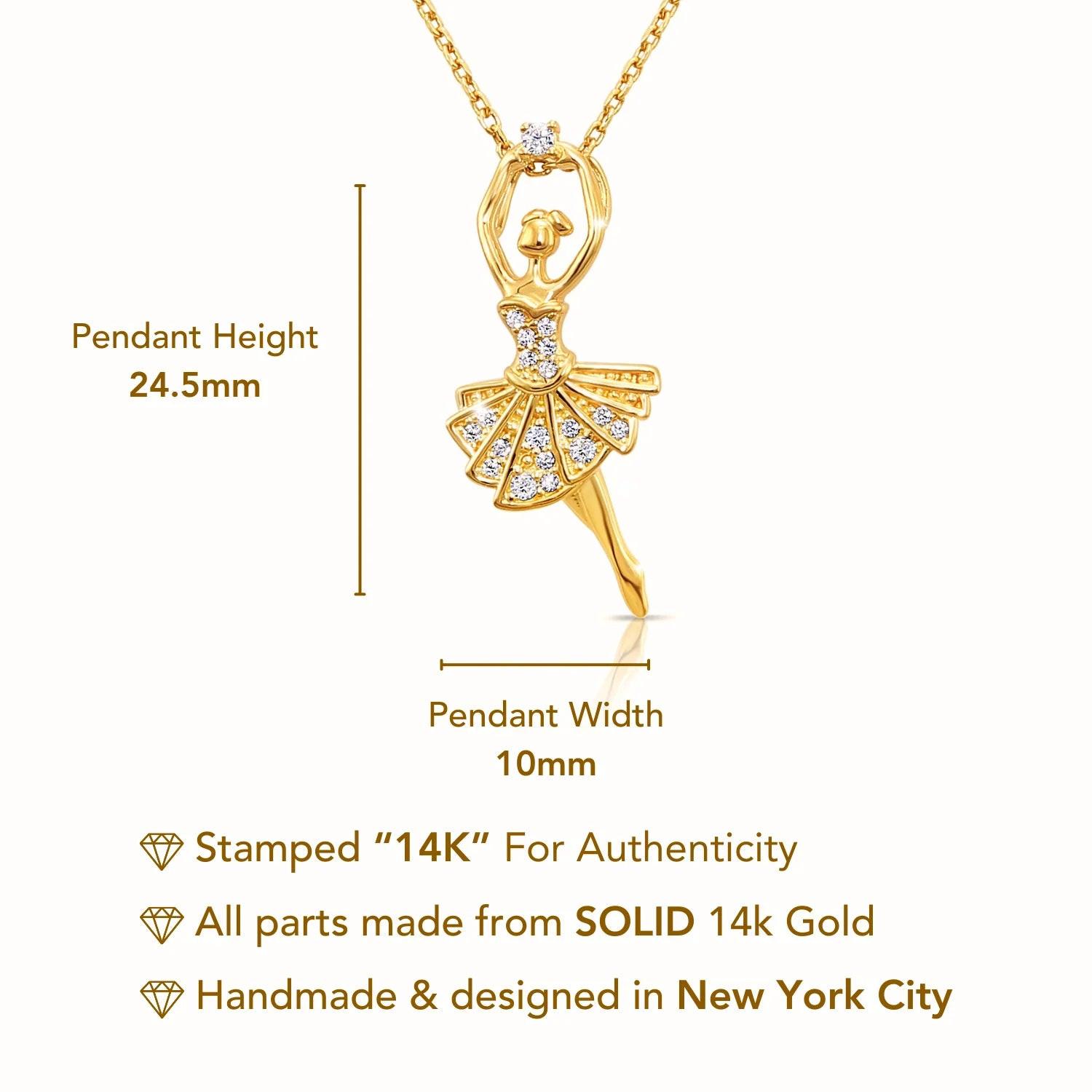 Exquisite 14K Yellow Gold Ballerina Pendant Necklace - A Dream Gift for Dance Enthusiasts!.