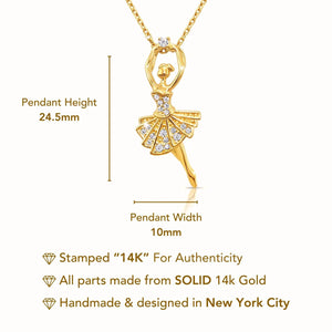 Exquisite 14K Yellow Gold Ballerina Pendant Necklace - A Dream Gift for Dance Enthusiasts!.