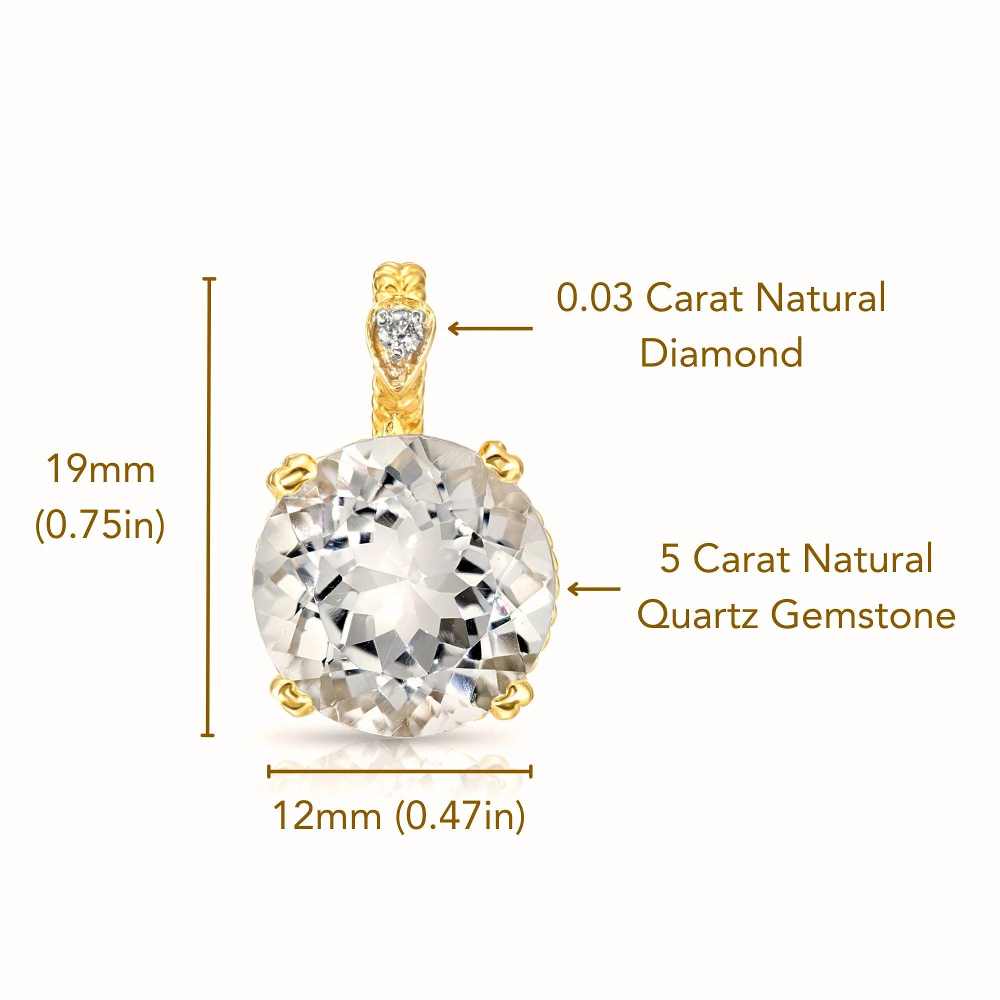 Exquisite 14K Yellow Gold Quartz Gemstone and Diamond Pendant Necklace.