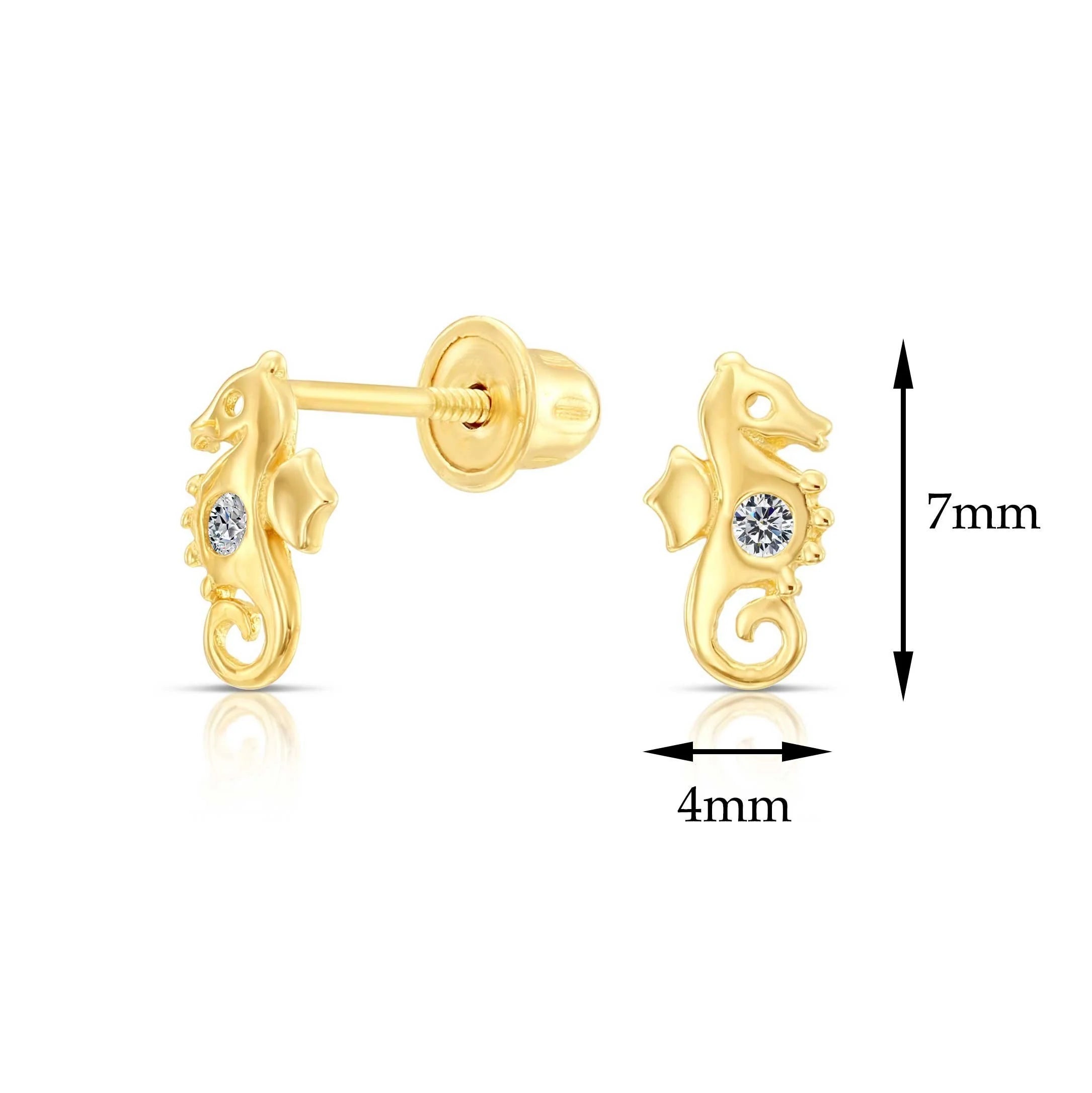 10K Yellow Gold Tiny Seahorse Stud Earrings