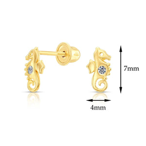 10K Yellow Gold Tiny Seahorse Stud Earrings