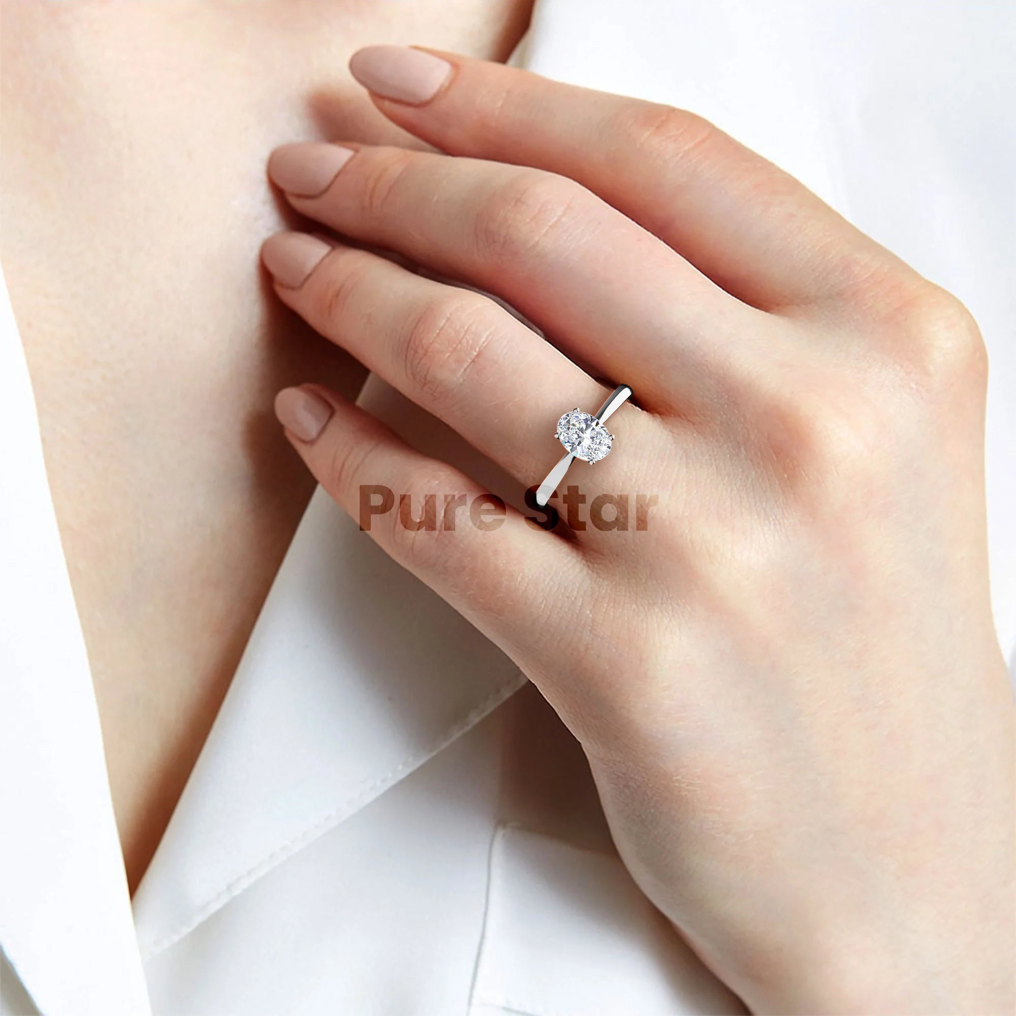Oval Lab Grown Diamond Engagement Ring Solitaire Wedding Ring 1St Anniversary Ring Gift Simple Oval Diamond Ring for Proposal Oval Brilliant