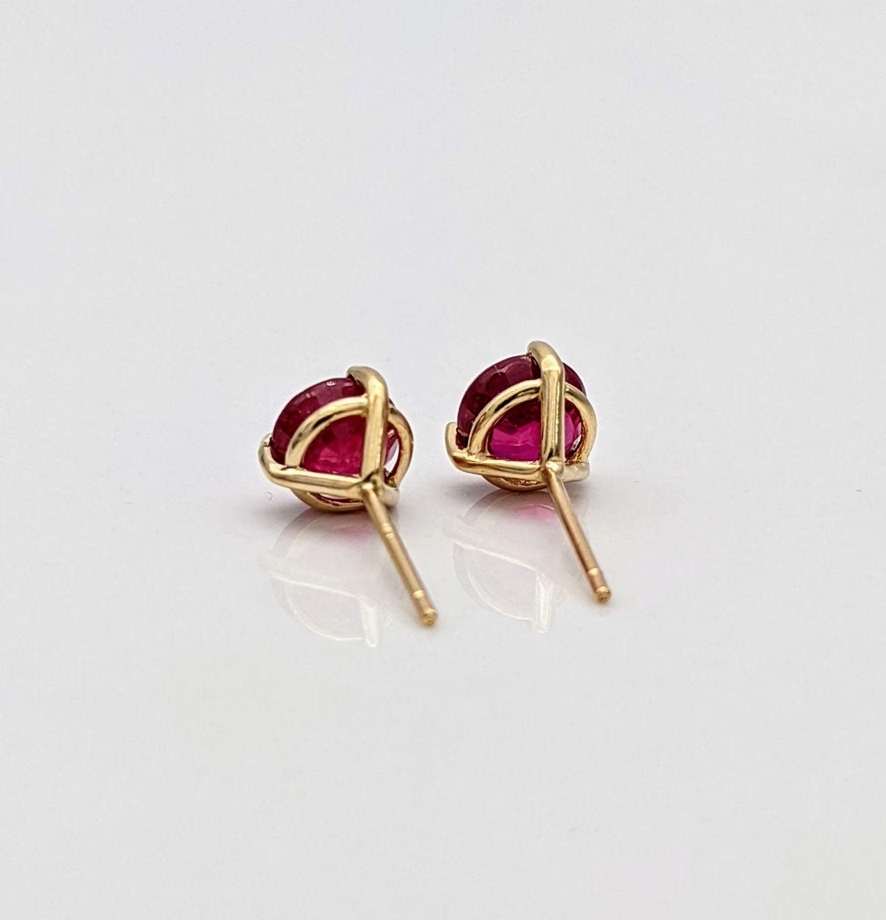 Stunning 14K Solid Gold Ruby Stud Earrings - Natural Round Cut July Birthstone Jewelry.