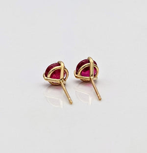 Stunning 14K Solid Gold Ruby Stud Earrings - Natural Round Cut July Birthstone Jewelry.
