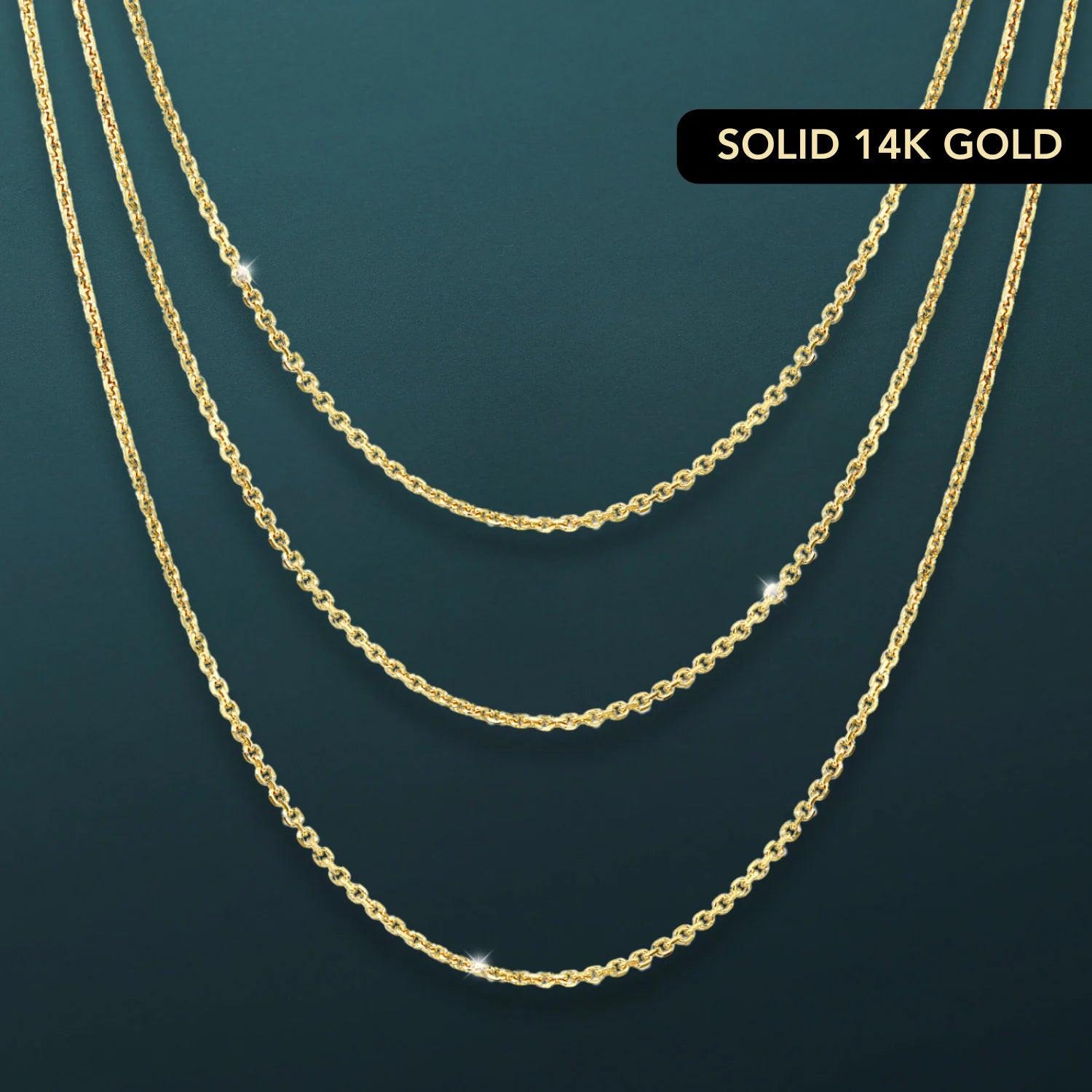 Elegant 14K Solid Yellow Gold Diamond-Cut Dainty Cable Chain Necklace - Handmade in Italy, 0.9mm-1.5mm.