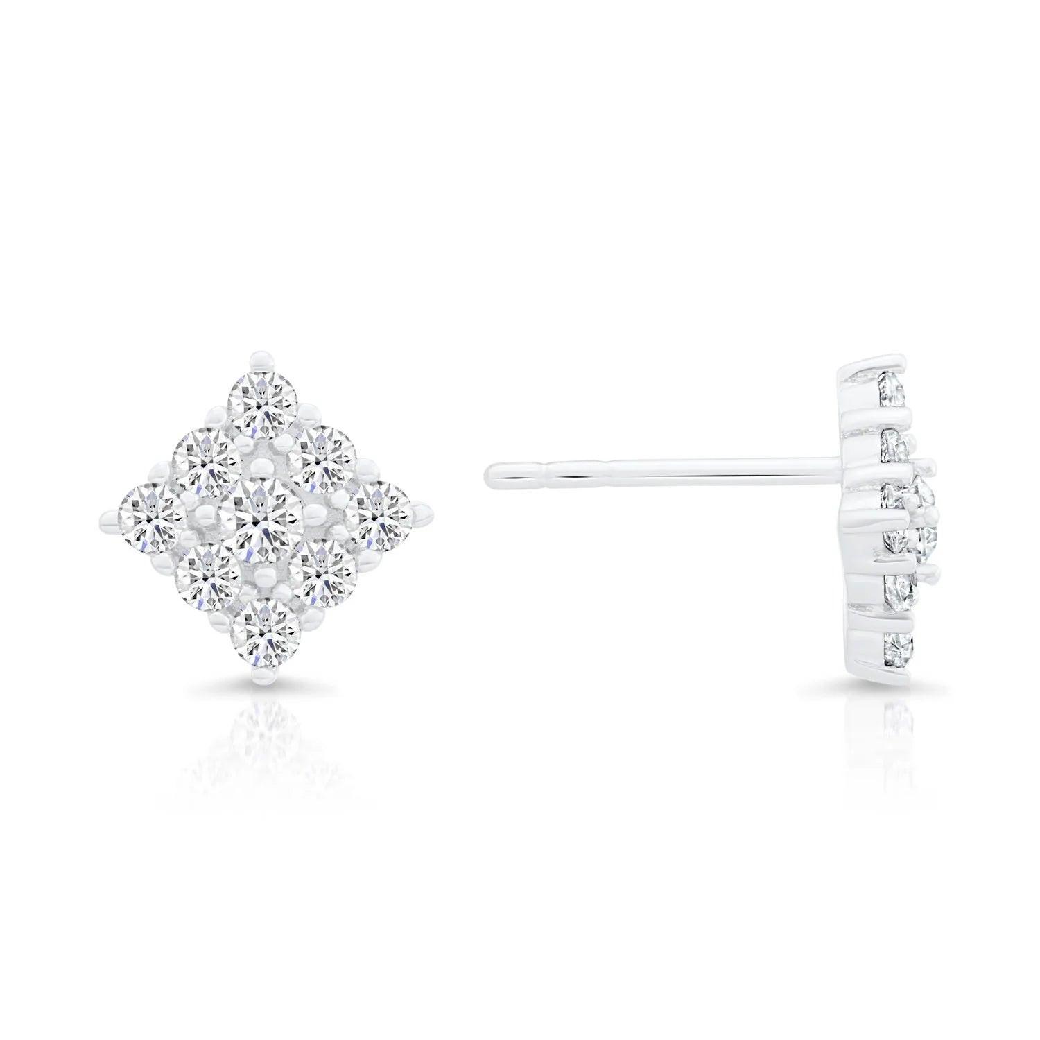 Stylish CZ Square Stud Earrings in Sterling Silver – Unisex Diamond Shape Design.