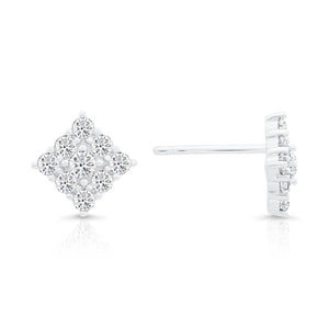 Stylish CZ Square Stud Earrings in Sterling Silver – Unisex Diamond Shape Design.