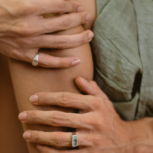 Emerald Star Signet Ring/Nara/Sterling Silver & Gold Vermeil