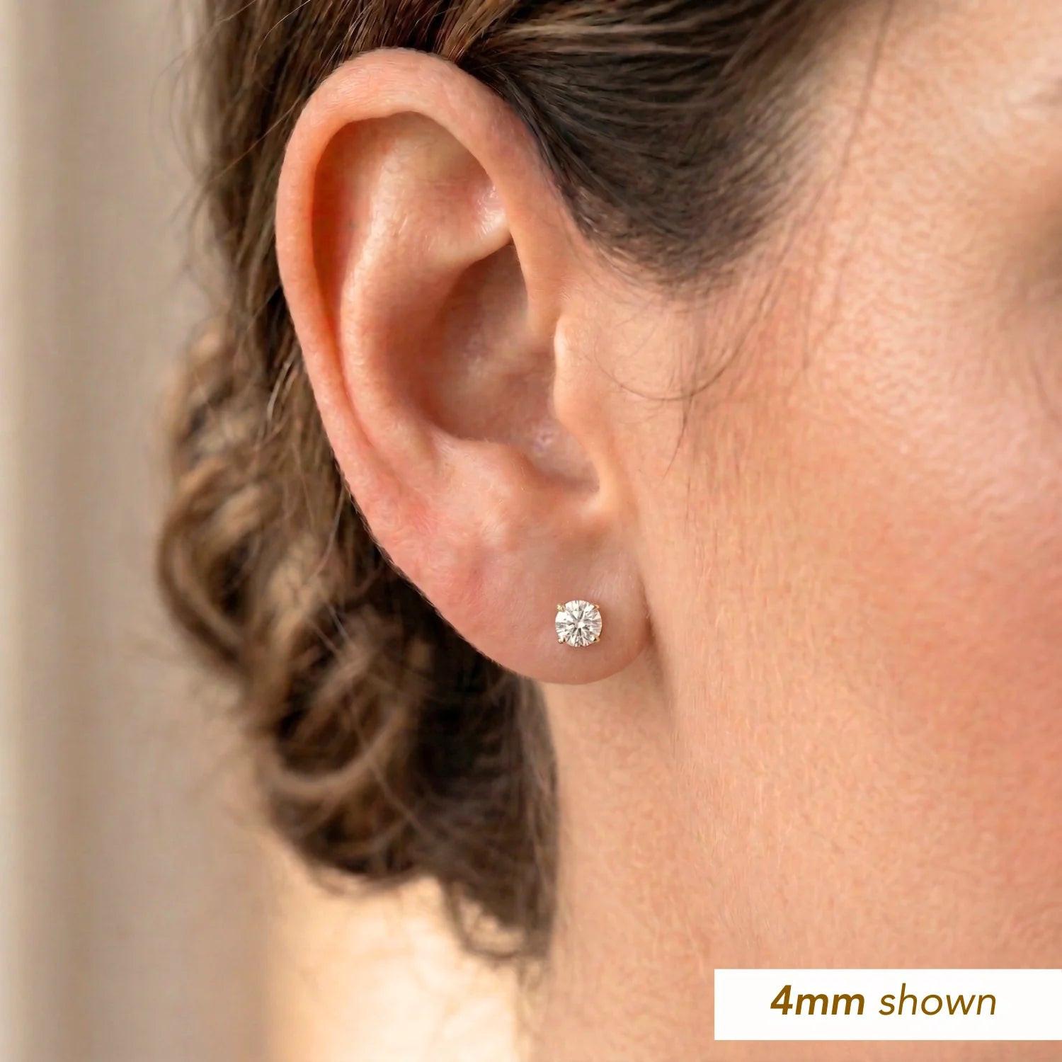 Stunning 14K Yellow Gold Classic Solitaire Simulated Diamond Studs with Secure Screwback.