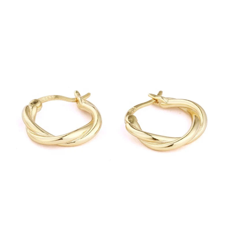 Gold Twisted Hoop Earrings: 18K Gold Plated Sterling Silver